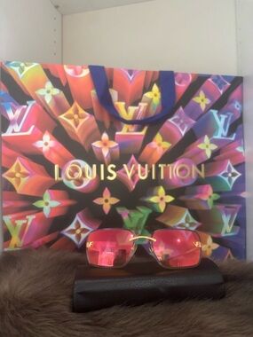 Vintage Frames Pink/Gold Gradient iridescent Rimless Sunglasses Women's